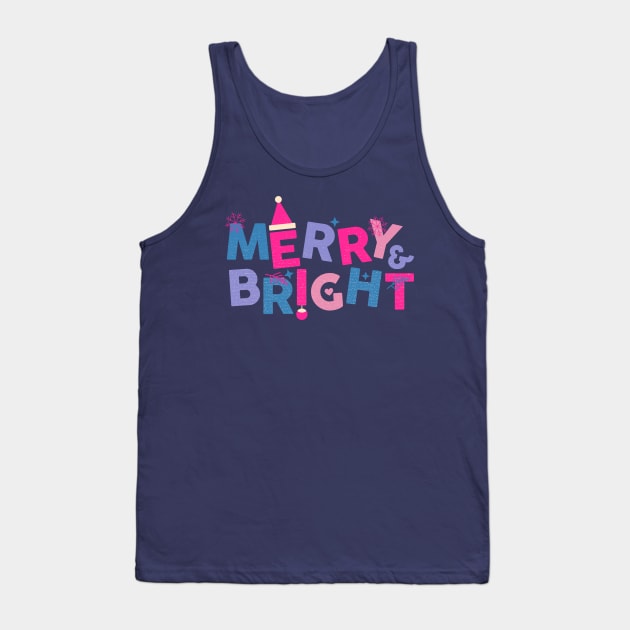 Merry and Bright Pink and Blue Christmas Tank Top by Asilynn